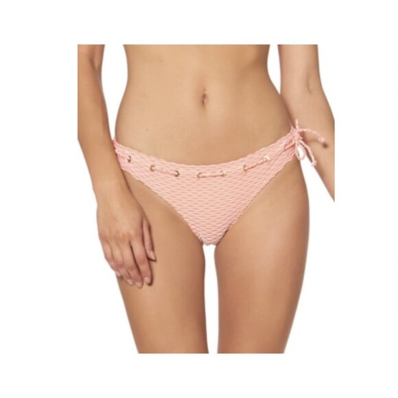 Jessica Simpson Women's Striped Hipster Melon Pink Bikini Swim Bottoms Size L - Picture 1 of 7